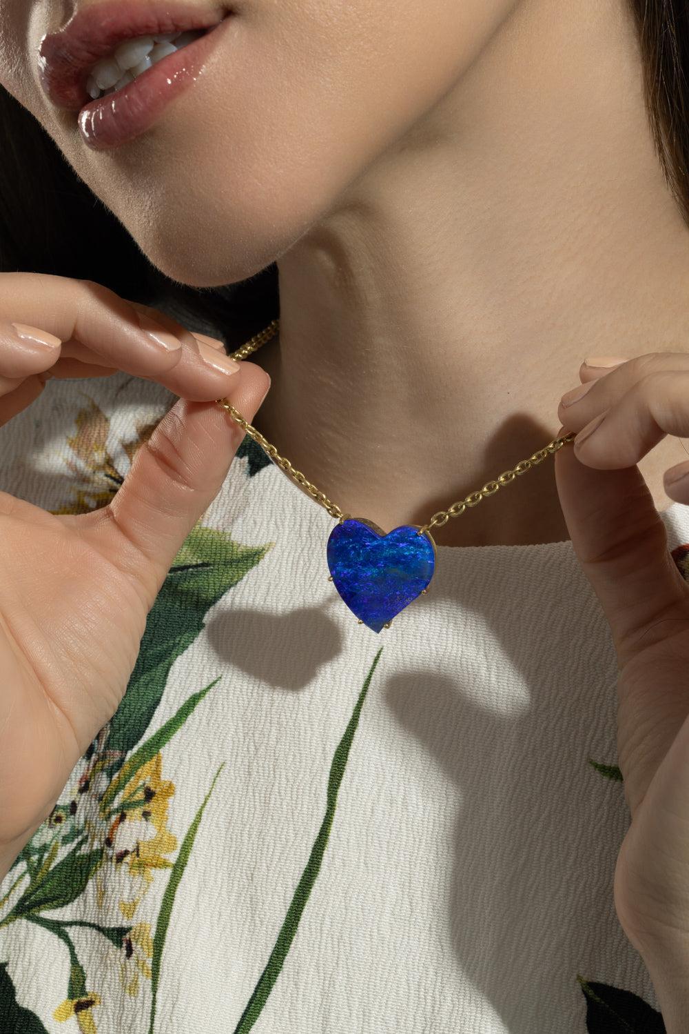 Boulder Opal Love Heart Necklace-YELLOW GOLD-JEWELRYFINE JEWELNECKLACE O-IRENE NEUWIRTH JEWELRY