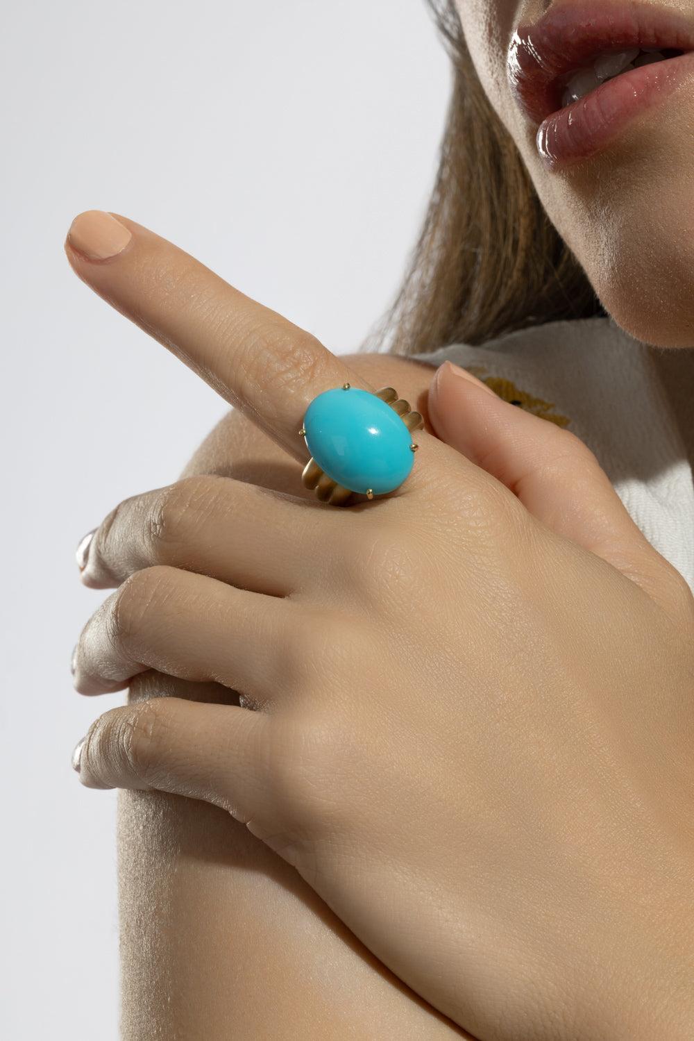 Turquoise Cabochon Heroic Ring-YELLOW GOLD-7.25-JEWELRYFINE JEWELRING-IRENE NEUWIRTH JEWELRY