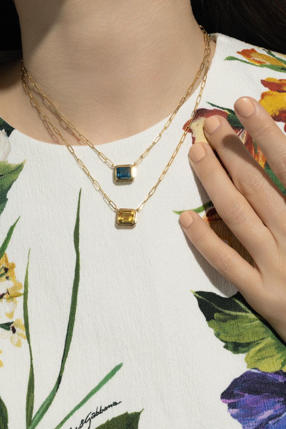 Citrine Manhattan Necklace-YELLOW GOLD-16-JEWELRYFINE JEWELNECKLACE O-GOSHWARA