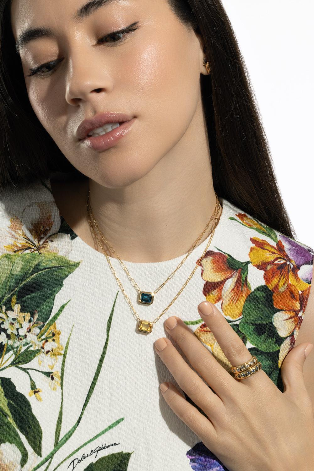 London Blue Topaz Manhattan Necklace-YELLOW GOLD-16-JEWELRYFINE JEWELNECKLACE O-GOSHWARA