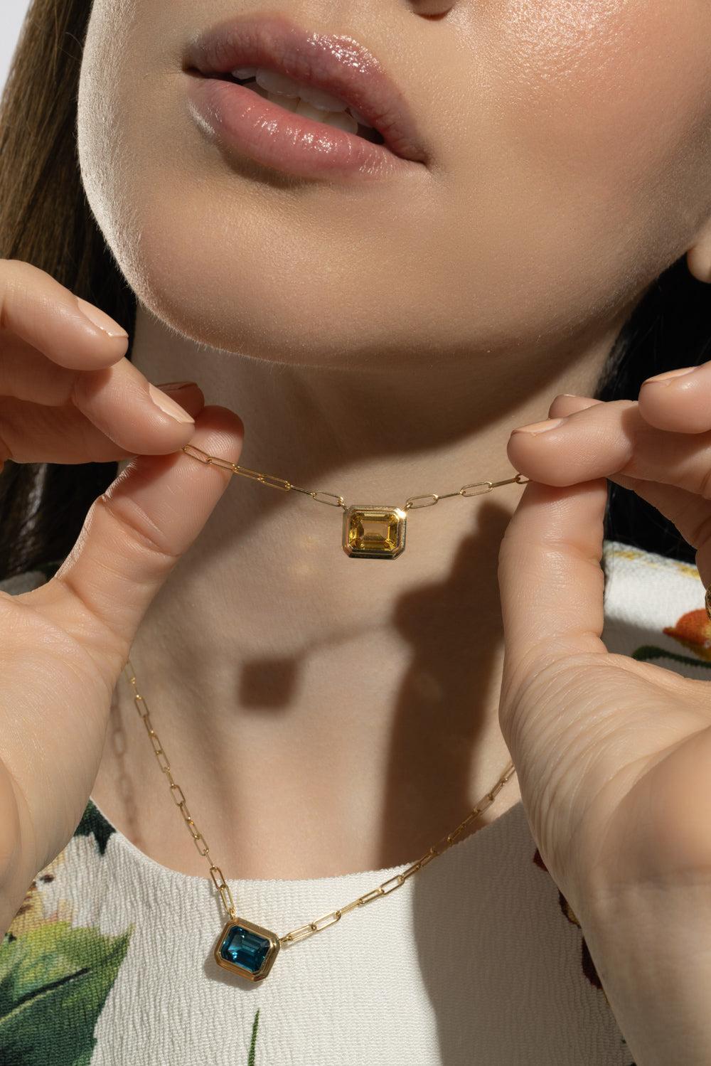 Citrine Manhattan Necklace-YELLOW GOLD-16-JEWELRYFINE JEWELNECKLACE O-GOSHWARA