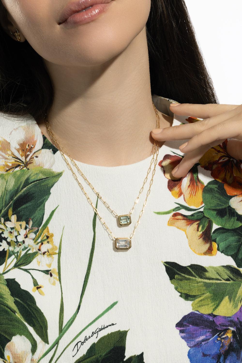 Prasiolite Manhattan Necklace-YELLOW GOLD-16-JEWELRYFINE JEWELNECKLACE O-GOSHWARA