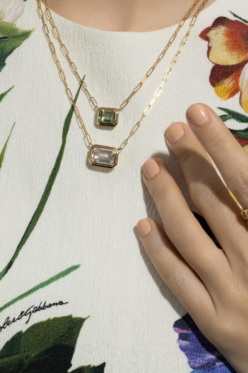 Prasiolite Manhattan Necklace-YELLOW GOLD-16-JEWELRYFINE JEWELNECKLACE O-GOSHWARA