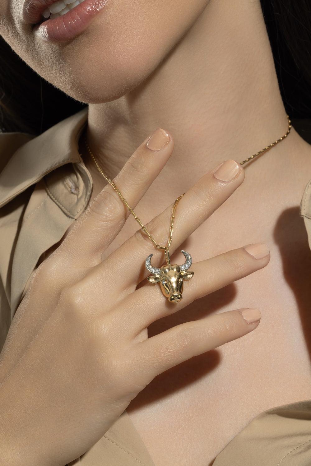 Medium Taurus Zodiac Necklace-YELLOW GOLD-18-JEWELRYFINE JEWELNECKLACE O-BRENT NEALE