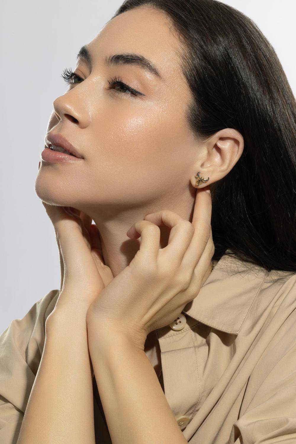 Taurus Zodiac Stud Earrings-YELLOW GOLD-JEWELRYFINE JEWELEARRING-BRENT NEALE