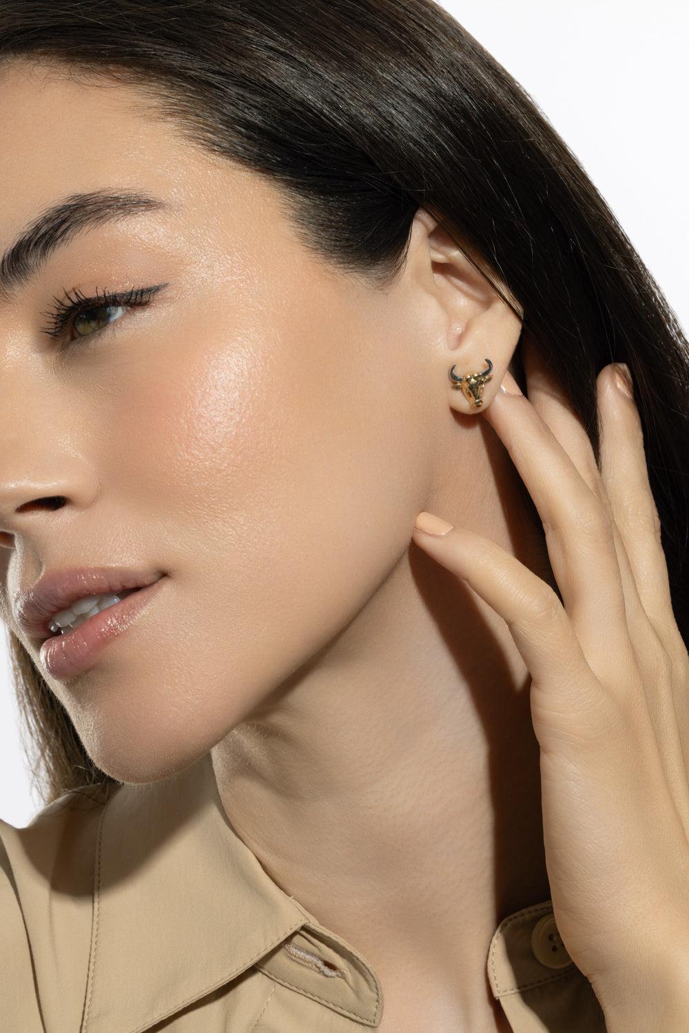 Taurus Zodiac Stud Earrings-YELLOW GOLD-JEWELRYFINE JEWELEARRING-BRENT NEALE