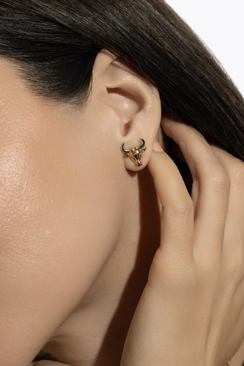 Taurus Zodiac Stud Earrings-YELLOW GOLD-JEWELRYFINE JEWELEARRING-BRENT NEALE