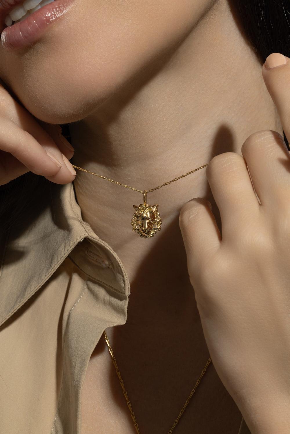 Small Leo Zodiac Necklace-YELLOW GOLD-16-JEWELRYFINE JEWELNECKLACE O-BRENT NEALE