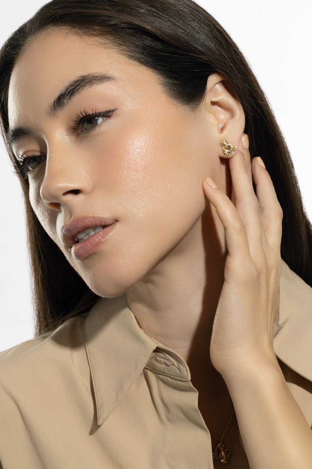 Virgo Zodiac Stud Earrings-YELLOW GOLD-JEWELRYFINE JEWELEARRING-BRENT NEALE