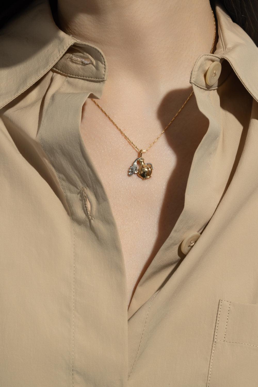 Small Aquarius Zodiac Necklace-YELLOW GOLD-16-JEWELRYFINE JEWELNECKLACE O-BRENT NEALE