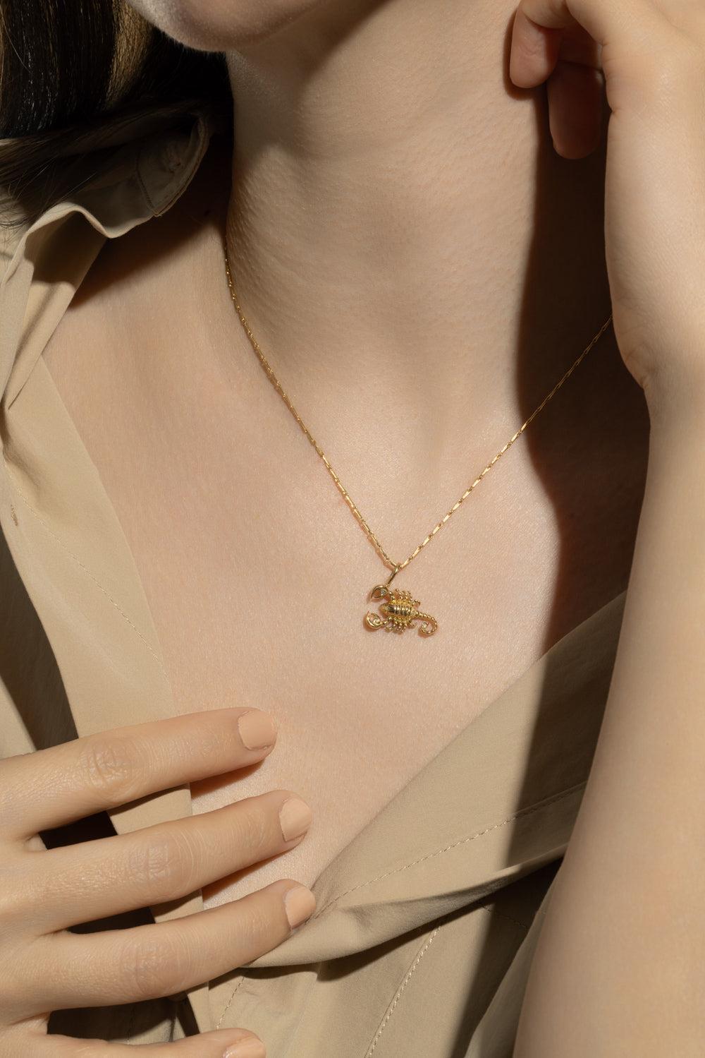 Small Scorpio Zodiac Necklace-YELLOW GOLD-16-JEWELRYFINE JEWELNECKLACE O-BRENT NEALE