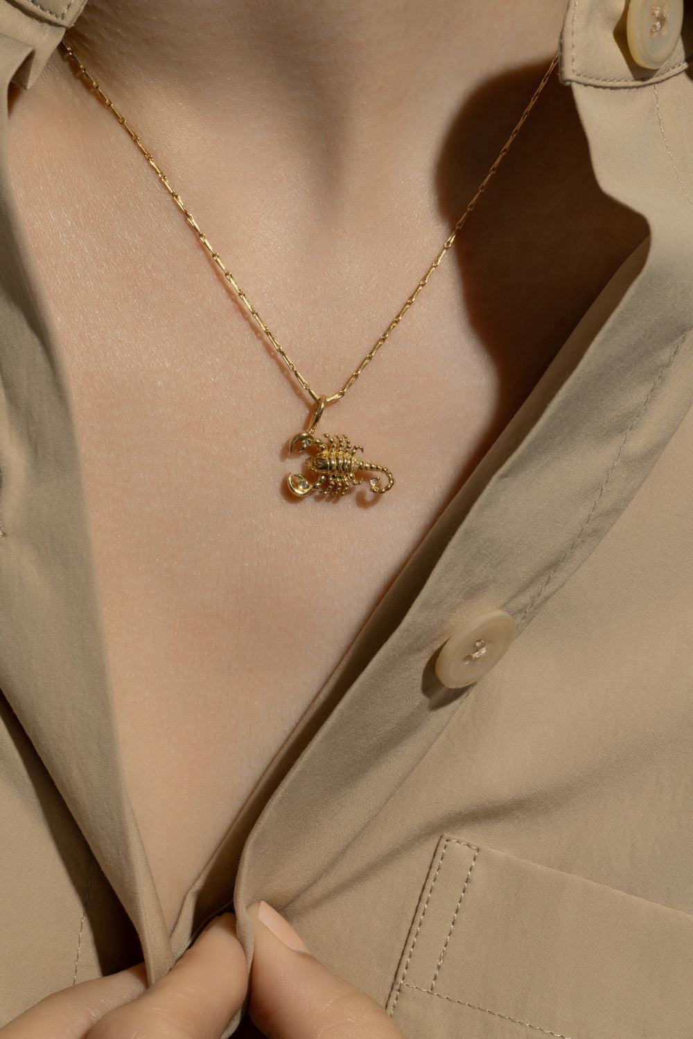 Small Scorpio Zodiac Necklace-YELLOW GOLD-16-JEWELRYFINE JEWELNECKLACE O-BRENT NEALE