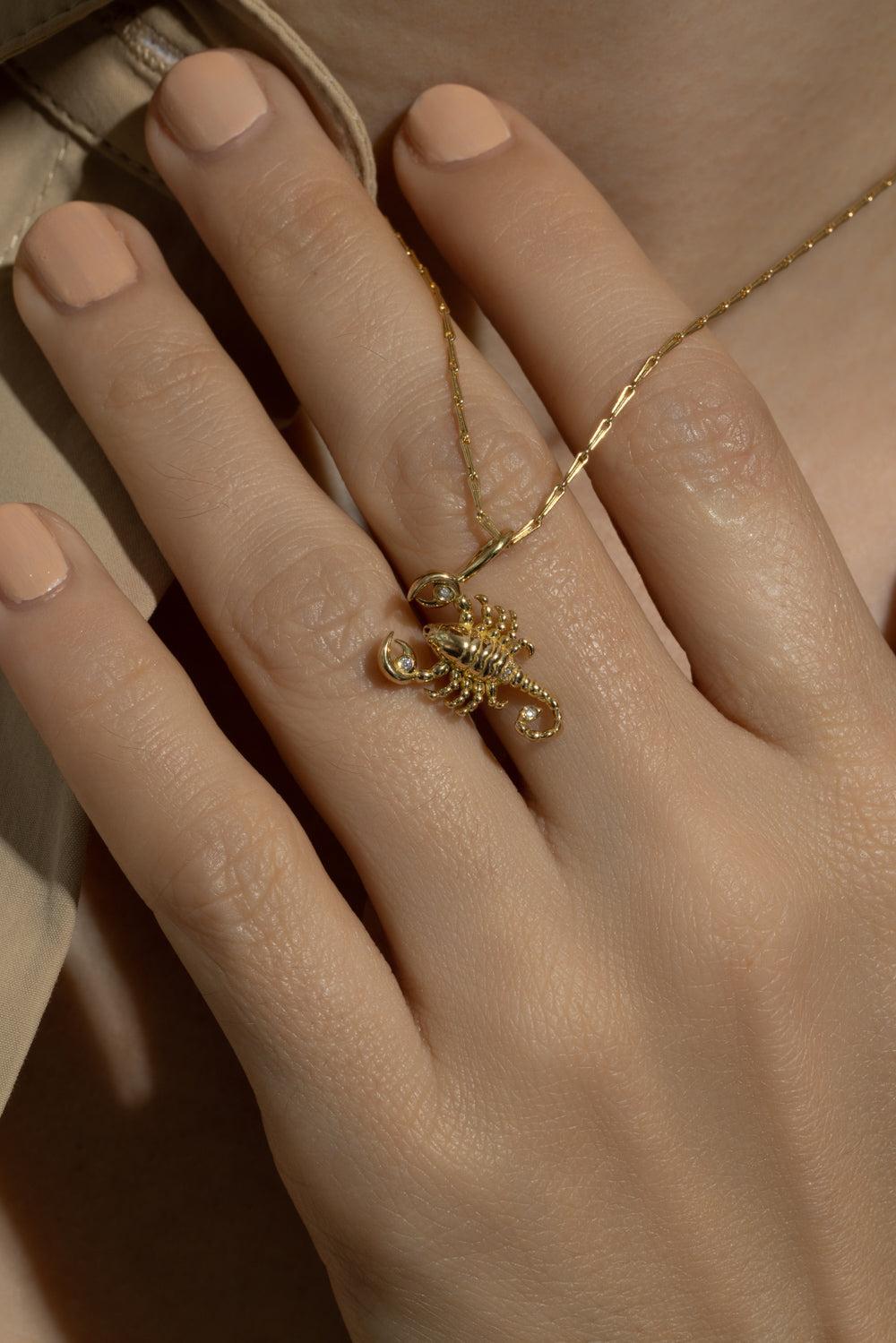 Small Scorpio Zodiac Necklace-YELLOW GOLD-16-JEWELRYFINE JEWELNECKLACE O-BRENT NEALE