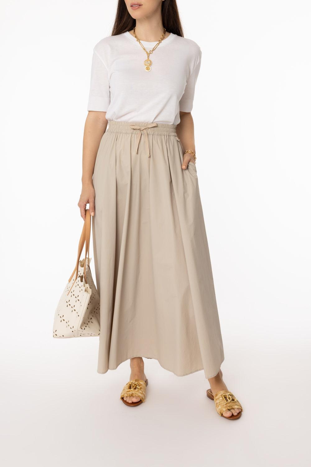 Tie Waist Stretch Skirt - Champagne-CHAMPAGNE-40-CLOTHINGSKIRTMIDI-HERNO