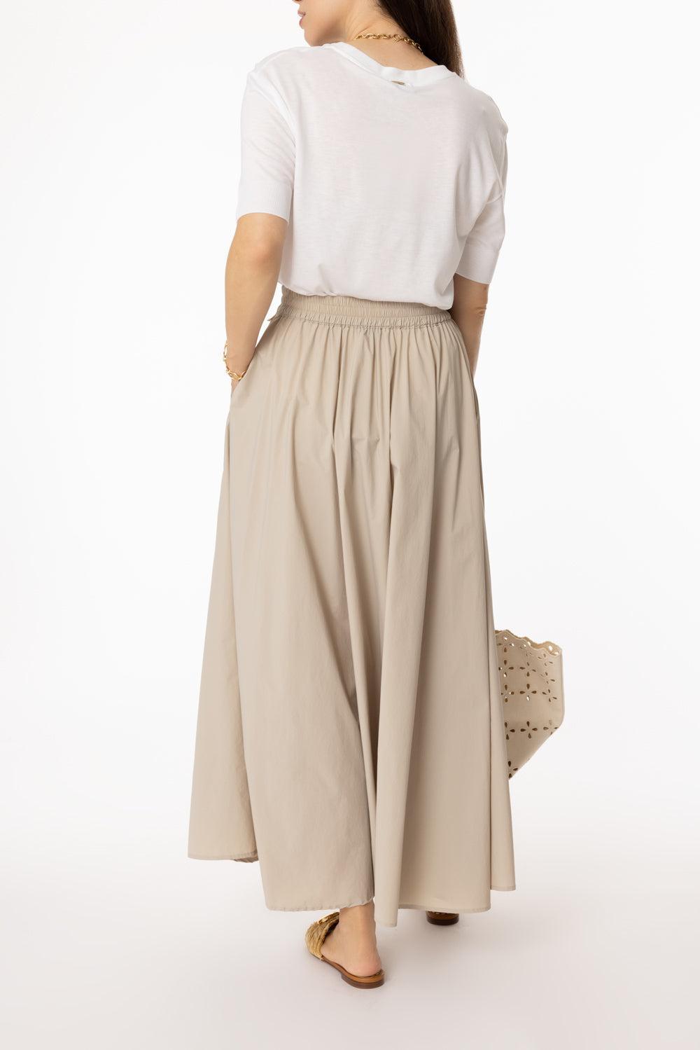 Tie Waist Stretch Skirt - Champagne-CHAMPAGNE-40-CLOTHINGSKIRTMIDI-HERNO