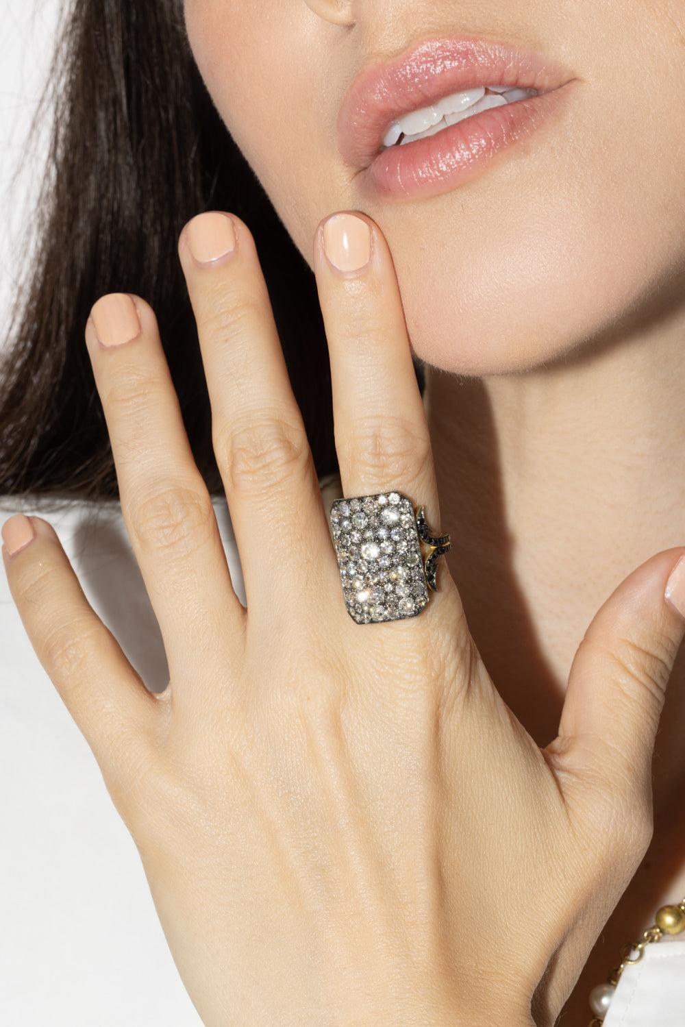 Old Euro Black Diamond Ten Table Ring-YELLOW GOLD-7.25-JEWELRYFINE JEWELRING-SYLVA & CIE