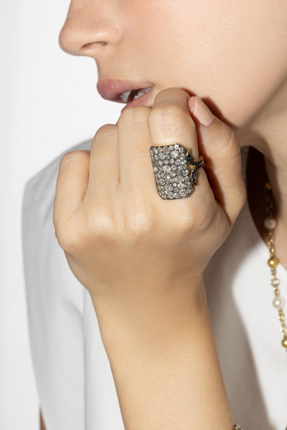 Old Euro Black Diamond Ten Table Ring-YELLOW GOLD-7.25-JEWELRYFINE JEWELRING-SYLVA & CIE