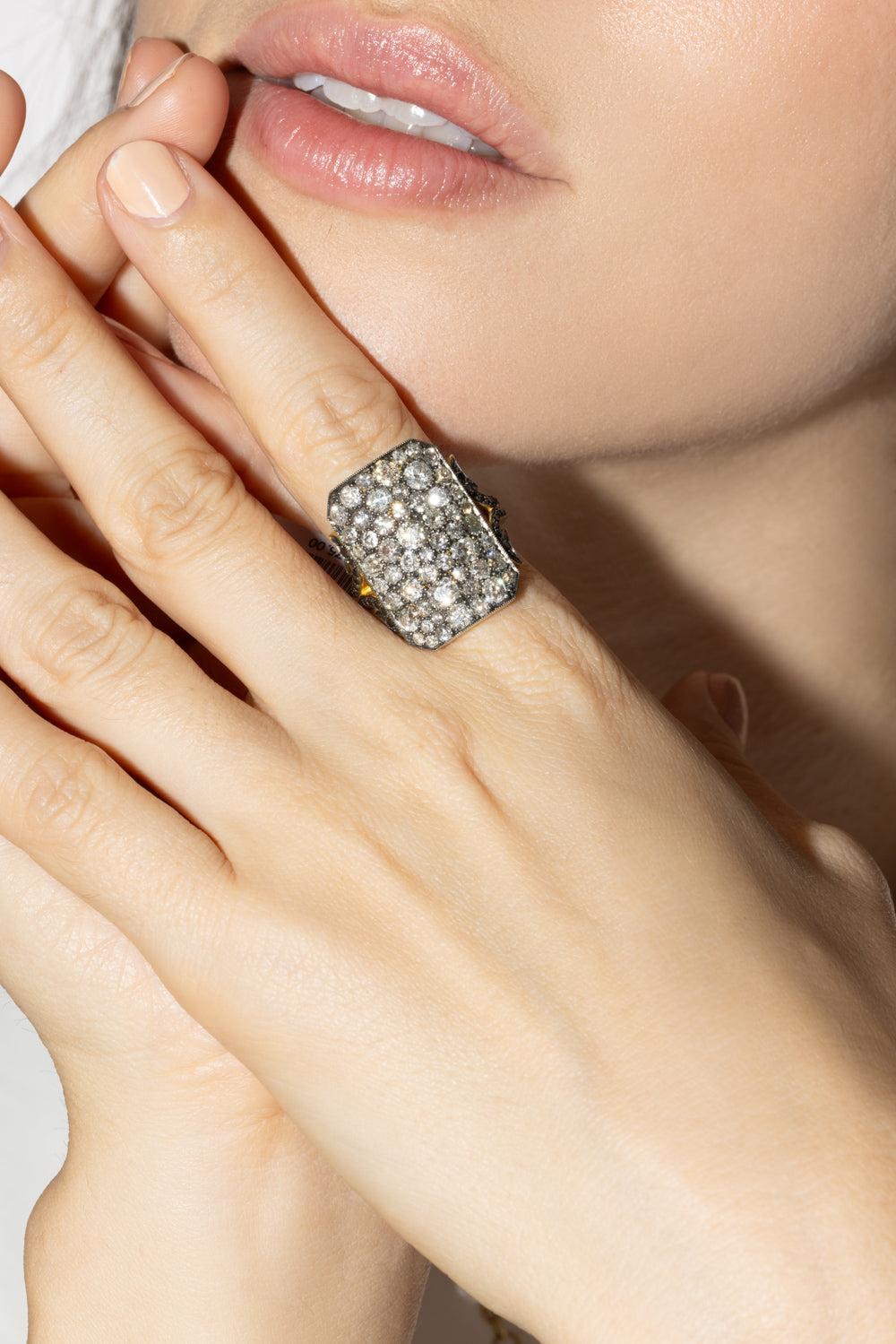 Old Euro Black Diamond Ten Table Ring-YELLOW GOLD-7.25-JEWELRYFINE JEWELRING-SYLVA & CIE