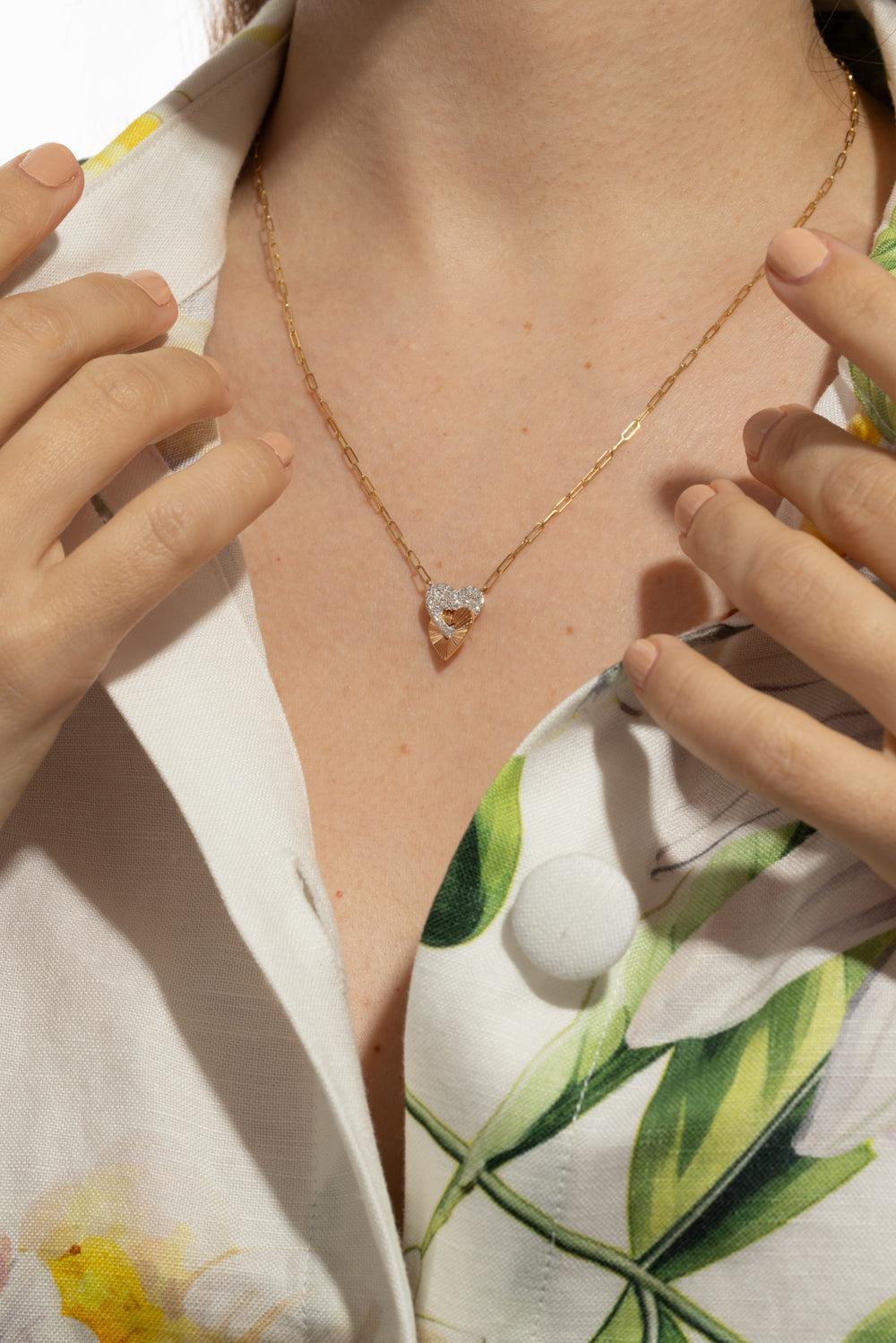 Aura Mini Interlocking Heart Necklace-YELLOW GOLD-JEWELRYFINE JEWELNECKLACE O-PHILLIPS HOUSE