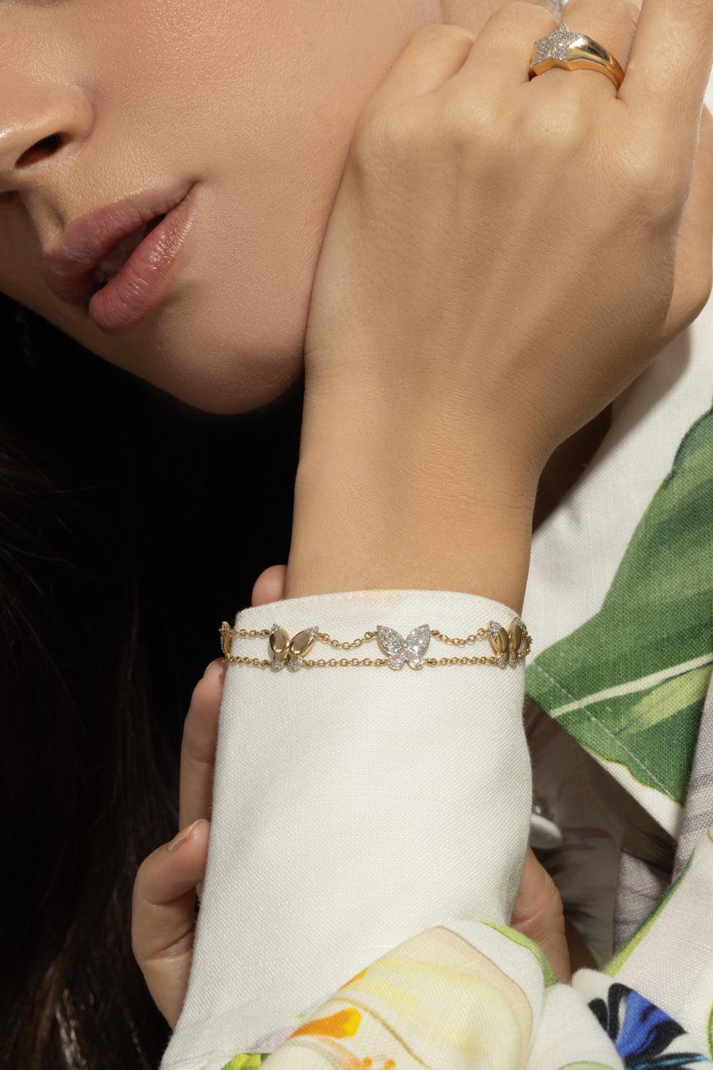Five Station Alternating Butterfly Bracelet-YELLOW GOLD-7-JEWELRYFINE JEWELBRACELET O-PHILLIPS HOUSE