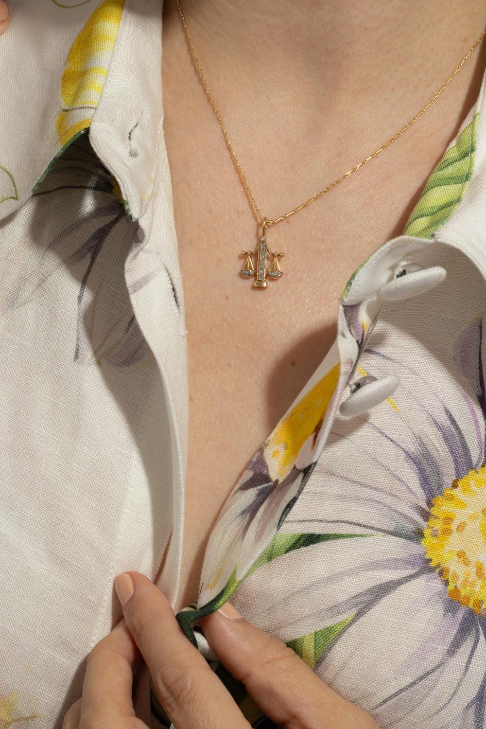 Small Libra Zodiac Necklace-YELLOW GOLD-16-JEWELRYFINE JEWELNECKLACE O-BRENT NEALE