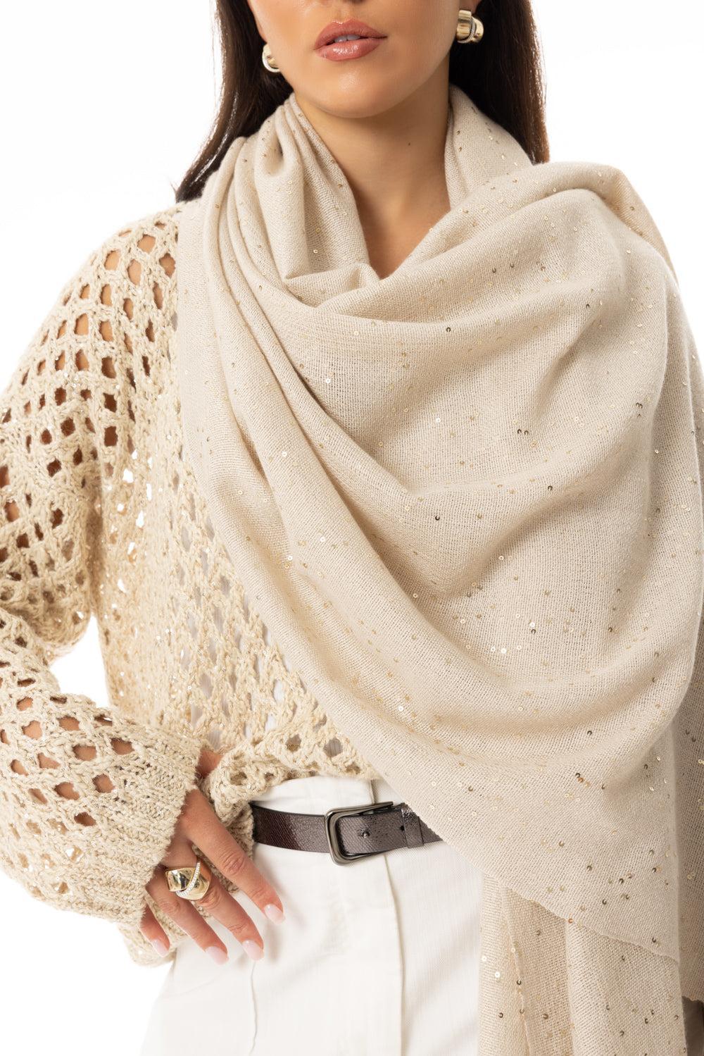 Paillette Scarf - Rustic Beige-RUSTCBGE-O/S-ACCESSORIESCARVES-BRUNELLO CUCINELLI