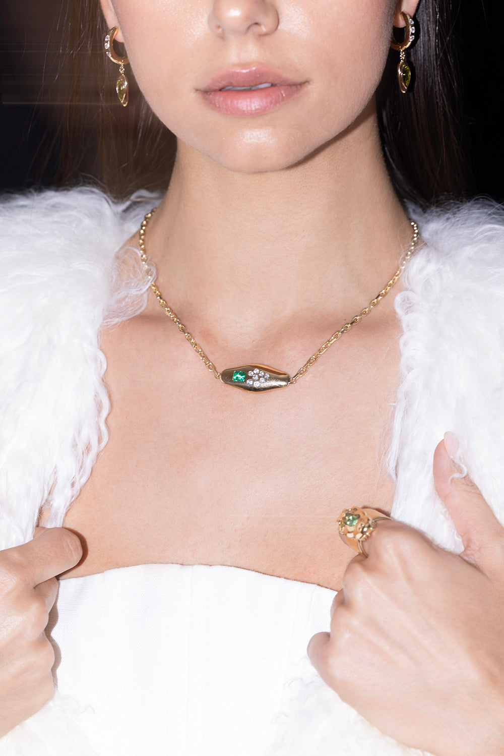 UNIFORM OBJECT-Emerald Diamond Vessel Necklace-YELLOW GOLD