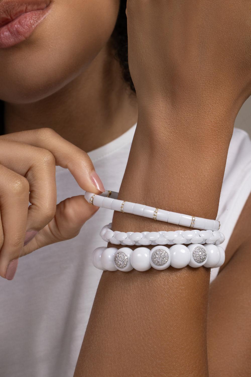 White Ceramic Dama Bracelet-WHITE GOLD-JEWELRYFINE JEWELBRACELET O-ROBERTO DEMEGLIO
