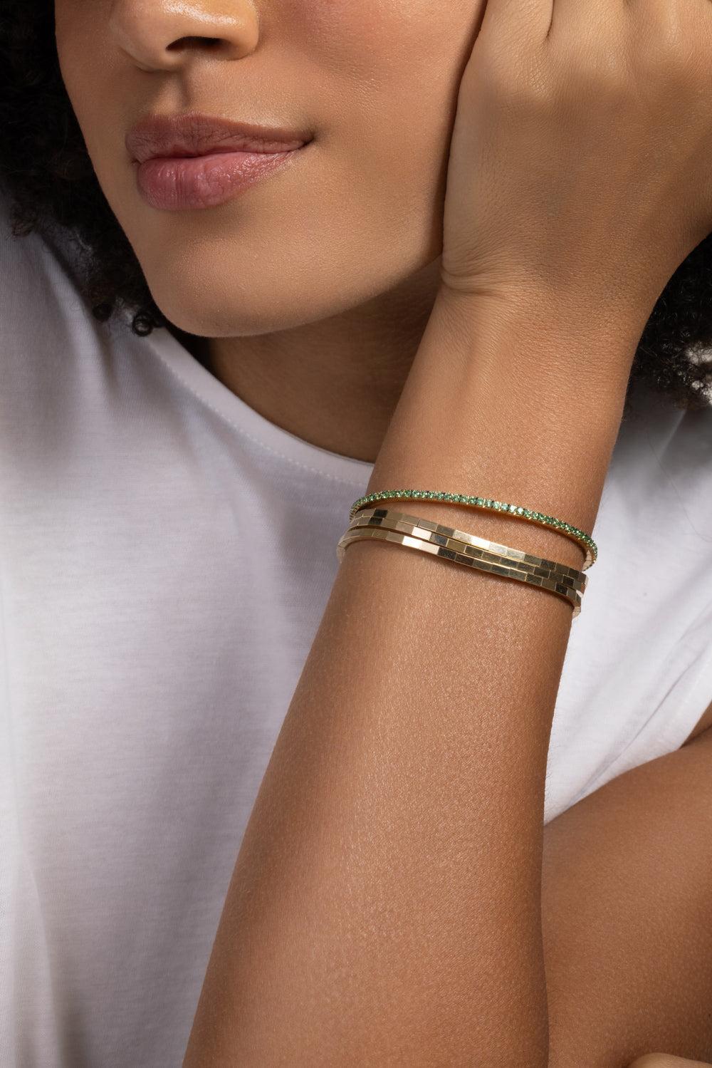 Tsavorite Stretch Tennis Bracelet-YELLOW GOLD-JEWELRYFINE JEWELBRACELET O-ROBERTO DEMEGLIO