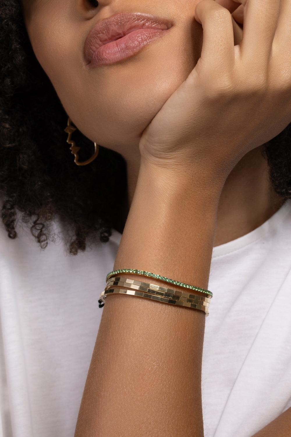 Tsavorite Stretch Tennis Bracelet-YELLOW GOLD-JEWELRYFINE JEWELBRACELET O-ROBERTO DEMEGLIO
