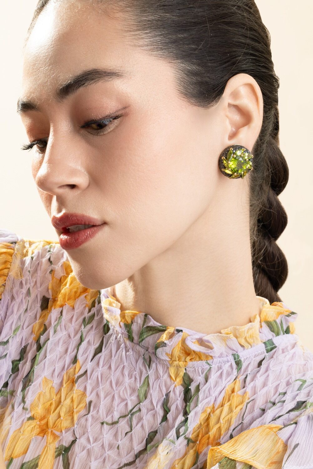 Diamond Peridot Round Black Earrings-YELLOW GOLD-JEWELRYFINE JEWELEARRING-ANDREOLI