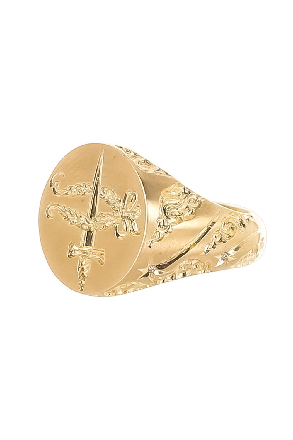 Diamond Shield Maiden Signet Ring-YELLOW GOLD-6.5-JEWELRYFINE JEWELRING-CASTRO SMITH