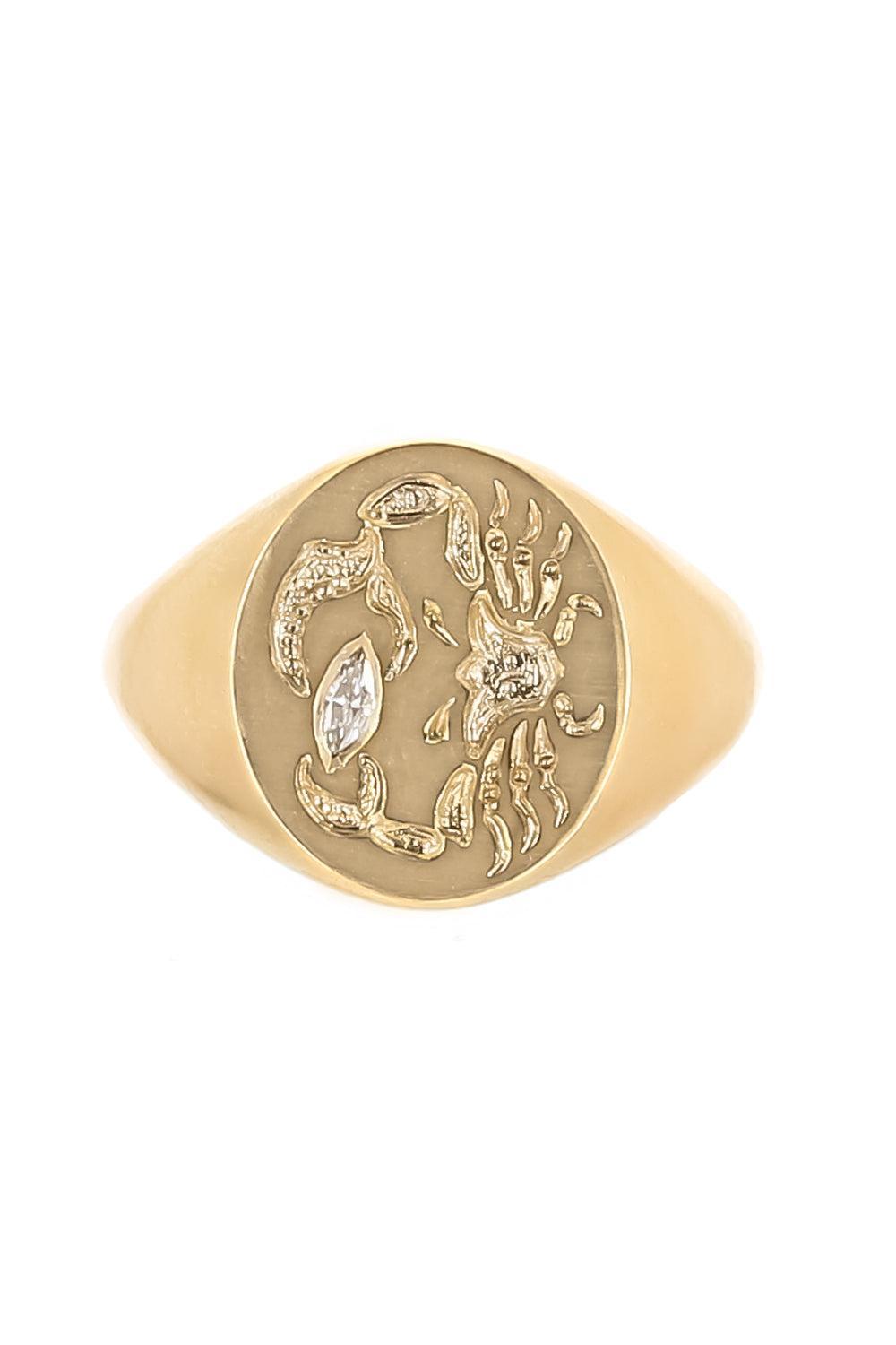 Diamond Crab Claw Signet Ring-YELLOW GOLD-6-JEWELRYFINE JEWELRING-CASTRO SMITH