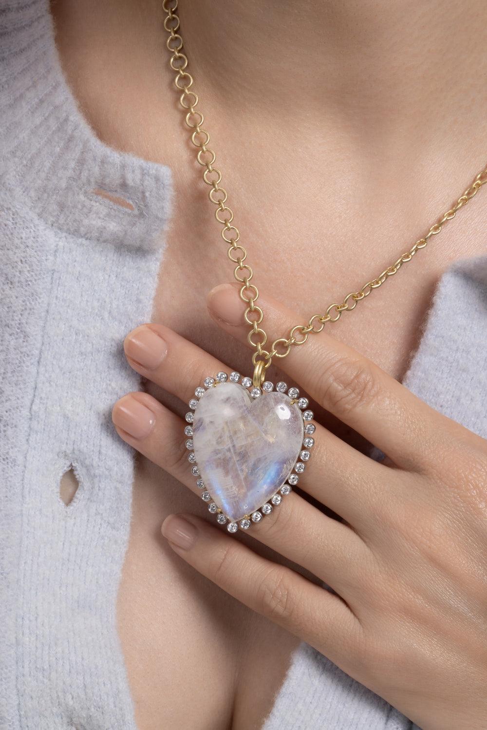 Rainbow Moonstone Diamond Heart Pendant-YELLOW GOLD-JEWELRYFINE JEWELPENDANT-IRENE NEUWIRTH JEWELRY