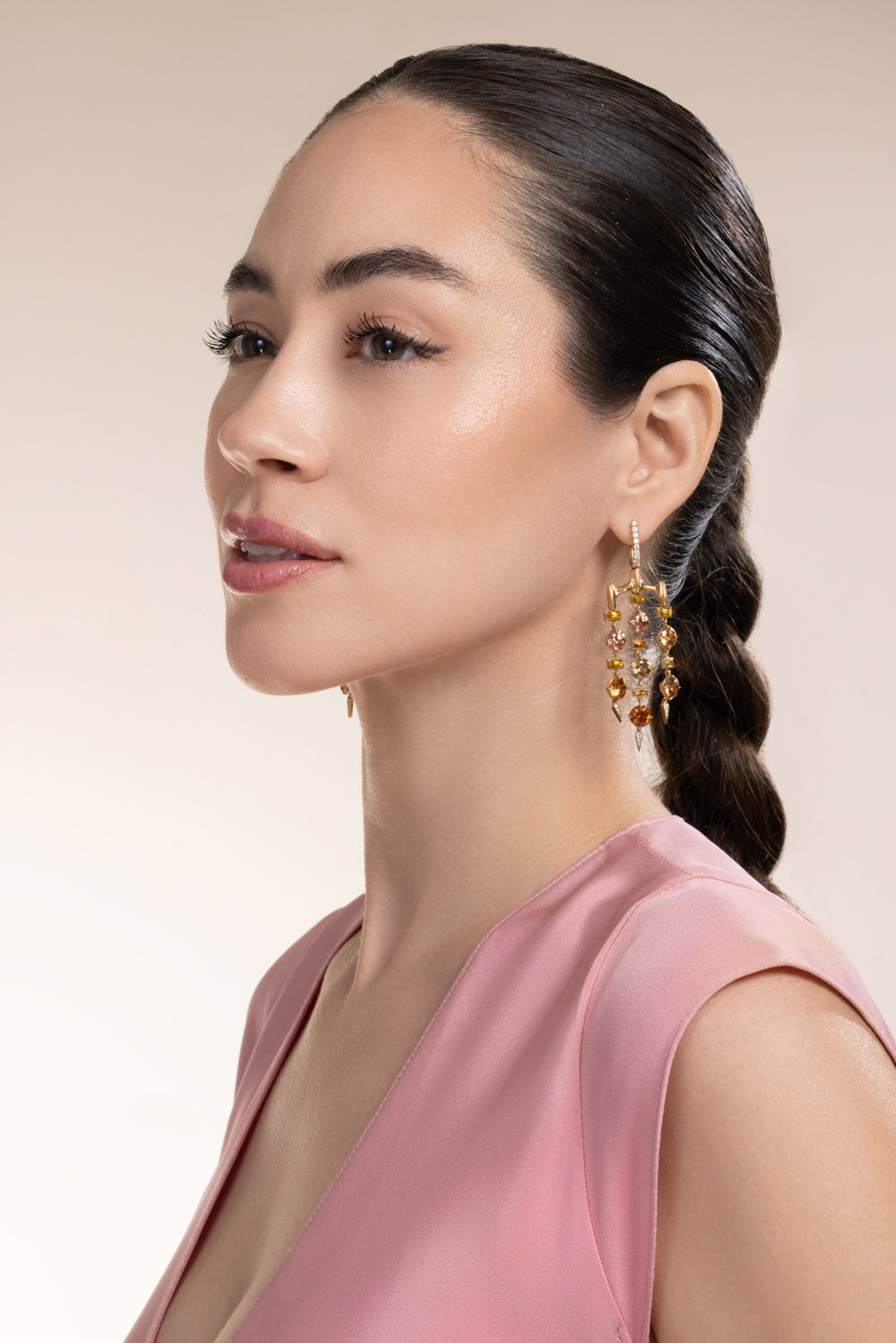 Orange Sapphire Chrona Chandelier Earrings