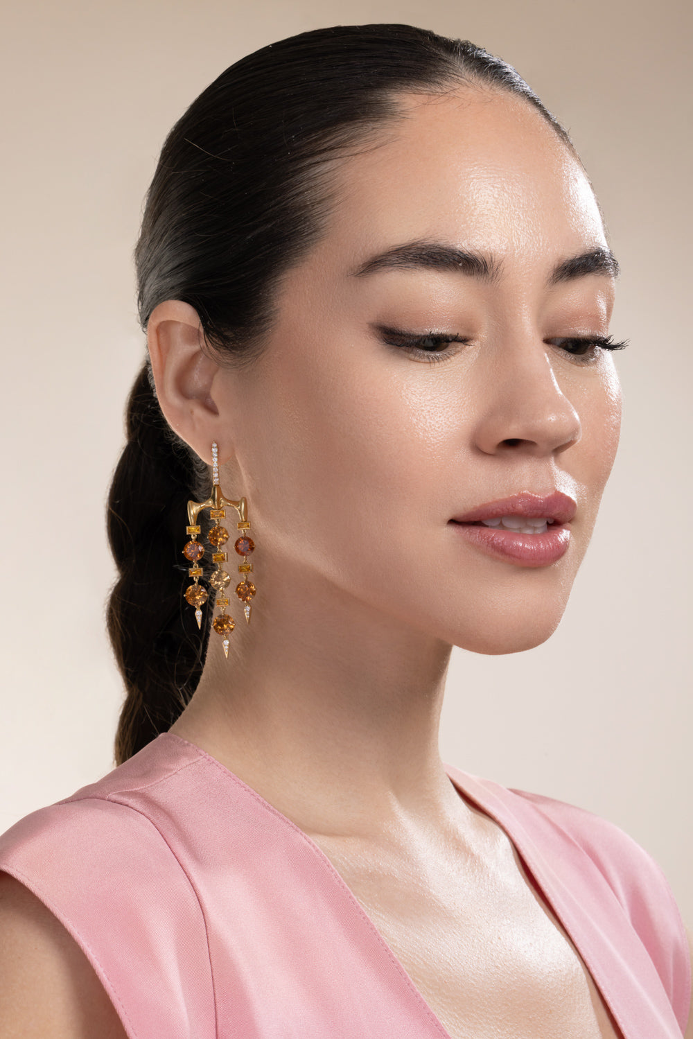 Orange Sapphire Chrona Chandelier Earrings
