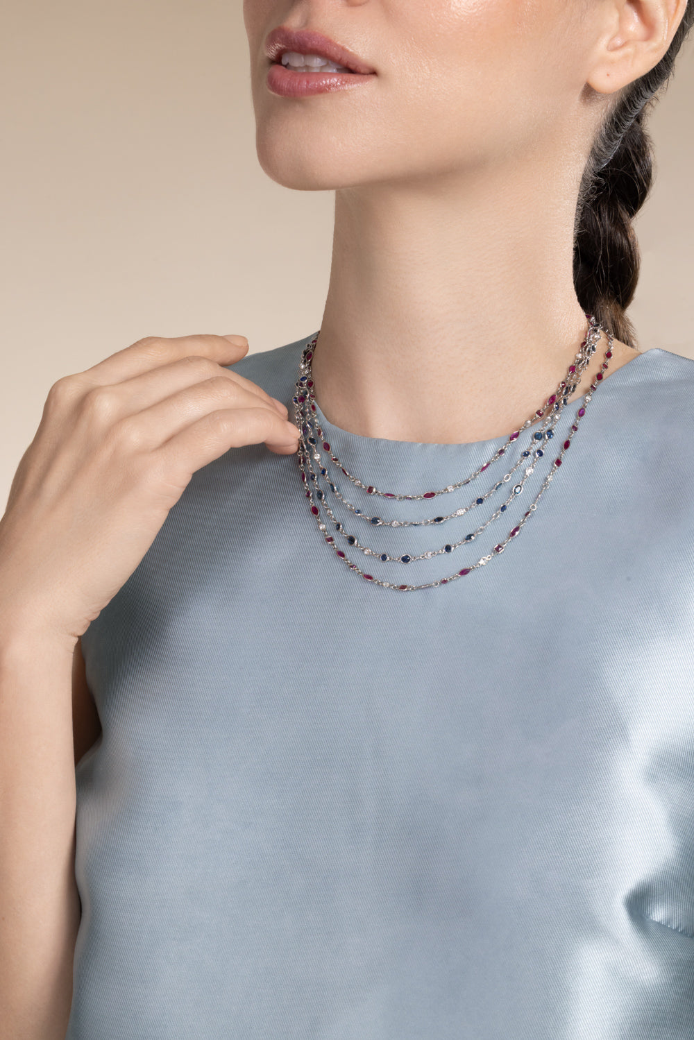 Ruby Diamond String Necklace