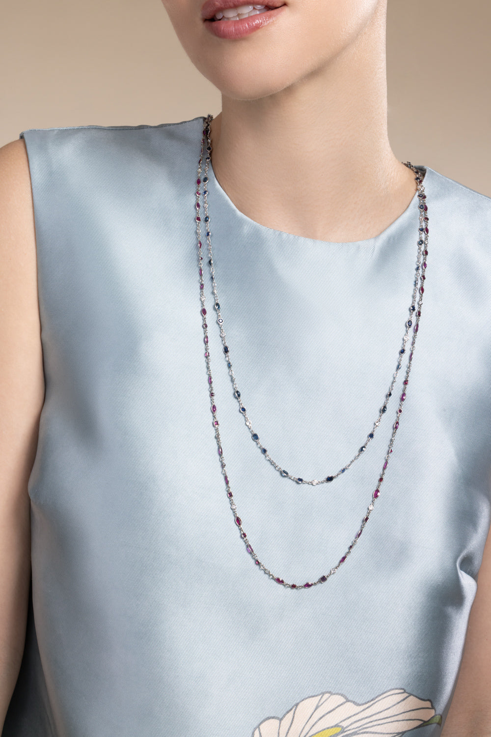 Ruby Diamond String Necklace