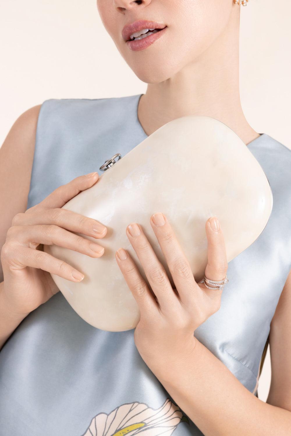 Elina Plus Monet Clutch - Cream-SILVER-HANDBAGCLUTCHES-JEFFREY LEVINSON