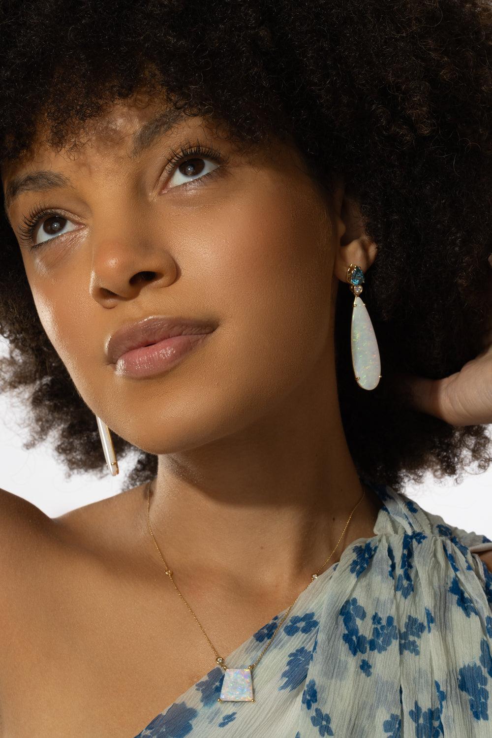 Brazilian Opal Blue Zircon Drop Earrings-YELLOW GOLD-JEWELRYFINE JEWELEARRING-LISA NIK