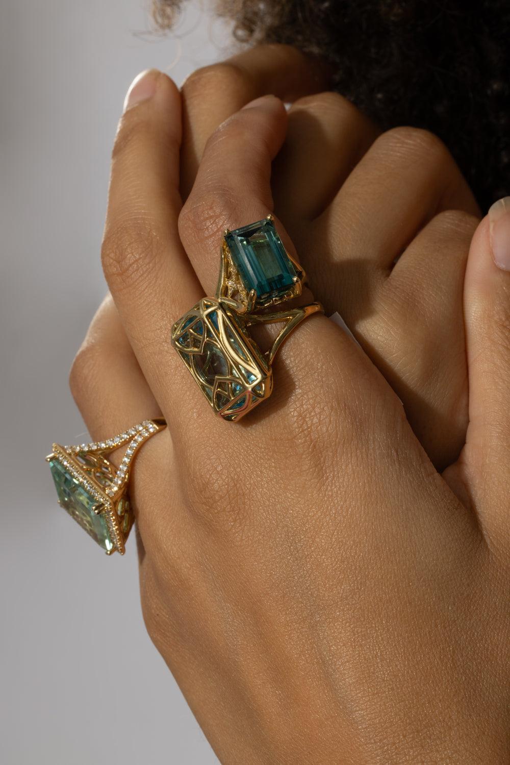 Blue Tourmaline Diamond Ring-YELLOW GOLD-5.75-JEWELRYFINE JEWELRING-LISA NIK