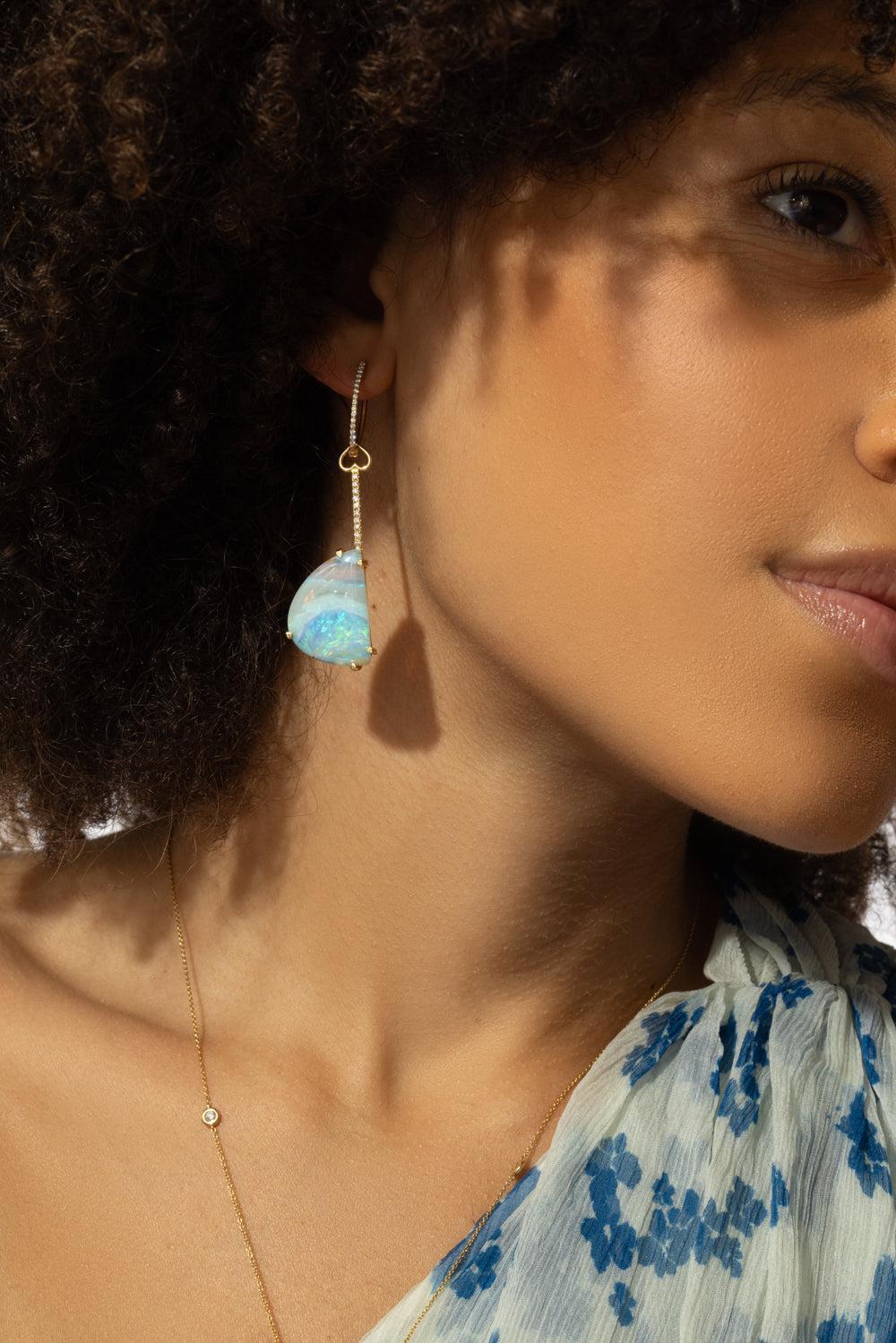 Australian Boulder Opal Diamond Earrings-YELLOW GOLD-JEWELRYFINE JEWELEARRING-LISA NIK
