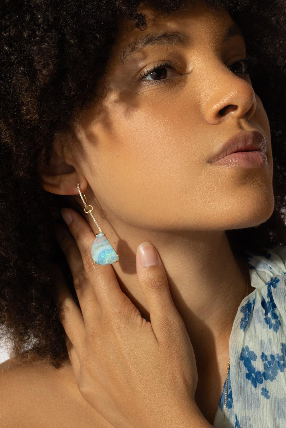Australian Boulder Opal Diamond Earrings-YELLOW GOLD-JEWELRYFINE JEWELEARRING-LISA NIK