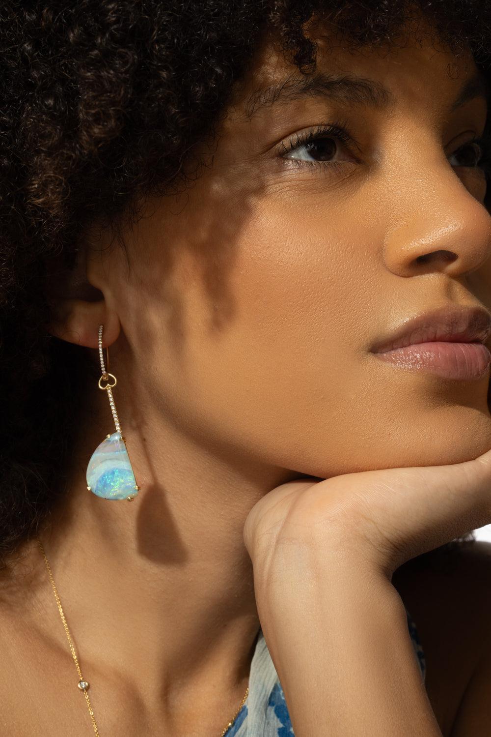 Australian Boulder Opal Diamond Earrings-YELLOW GOLD-JEWELRYFINE JEWELEARRING-LISA NIK