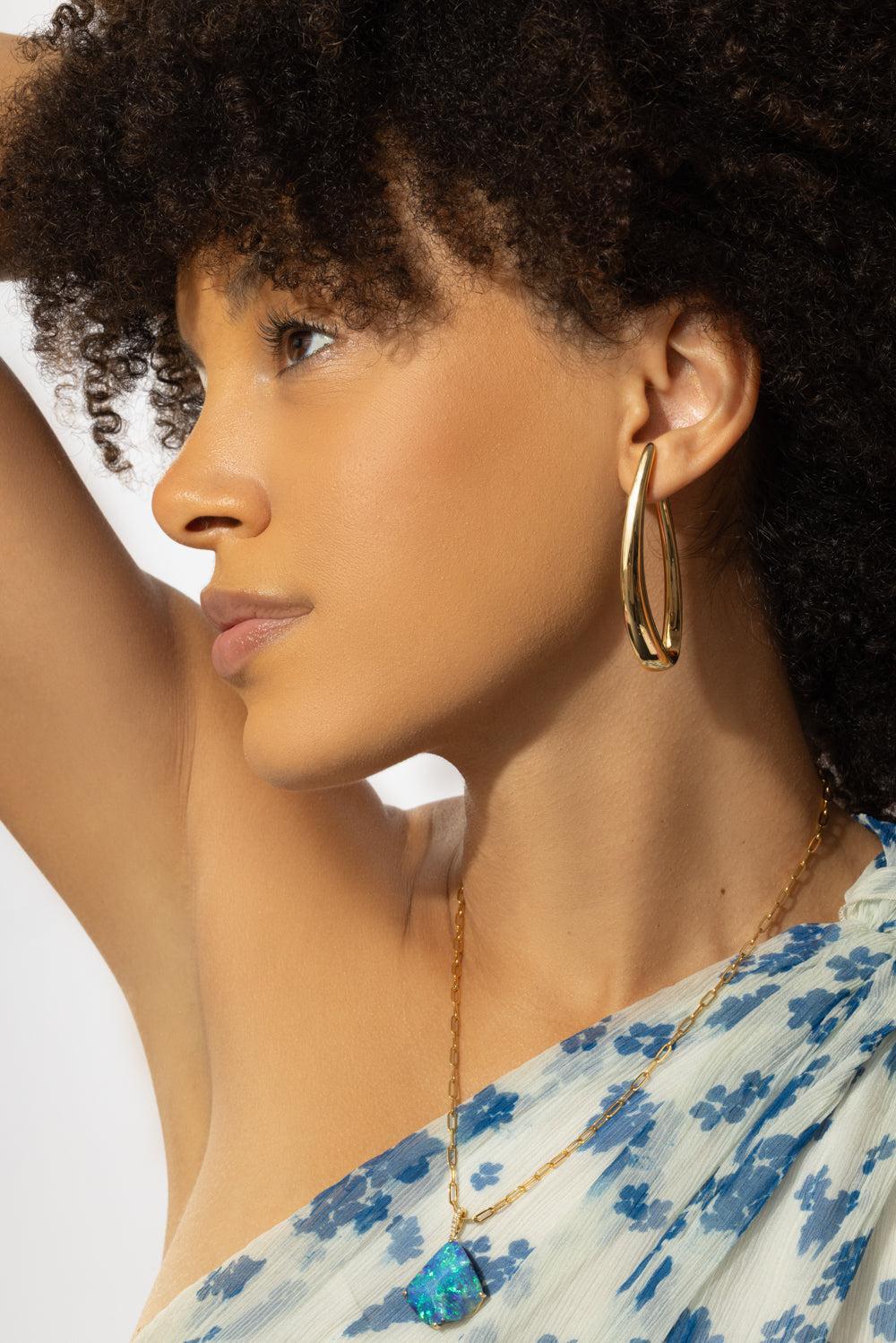 Elongated Curved Hoop Earrings-YELLOW GOLD-JEWELRYFINE JEWELEARRING-LISA NIK
