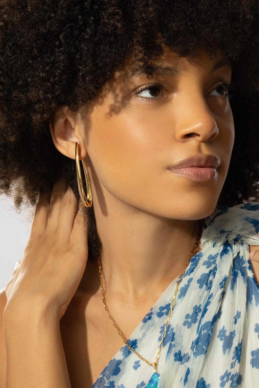 Elongated Curved Hoop Earrings-YELLOW GOLD-JEWELRYFINE JEWELEARRING-LISA NIK