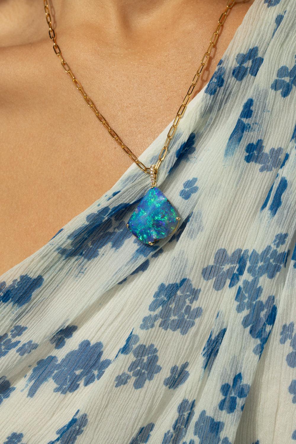 Australian Boulder Opal Diamond Necklace-YELLOW GOLD-JEWELRYFINE JEWELNECKLACE O-LISA NIK