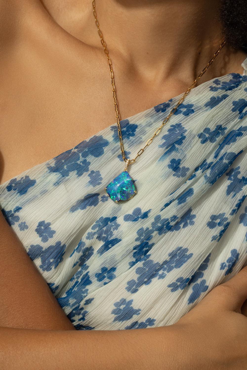 Australian Boulder Opal Diamond Necklace-YELLOW GOLD-JEWELRYFINE JEWELNECKLACE O-LISA NIK