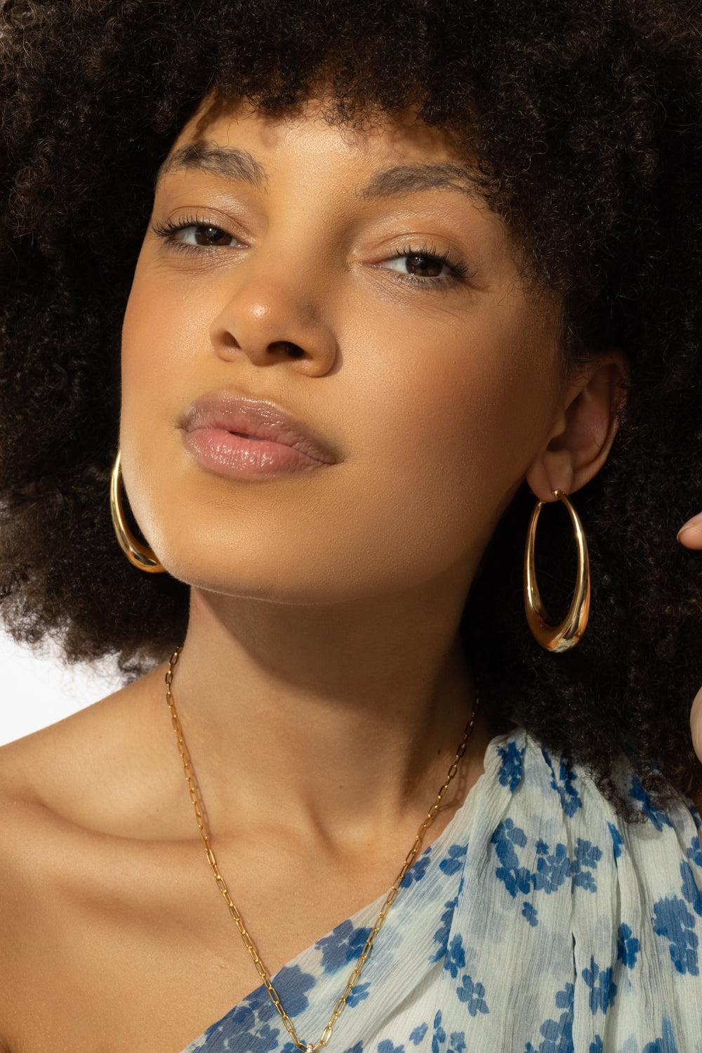 Elongated Oval Hoop Earrings-YELLOW GOLD-JEWELRYFINE JEWELEARRING-LISA NIK