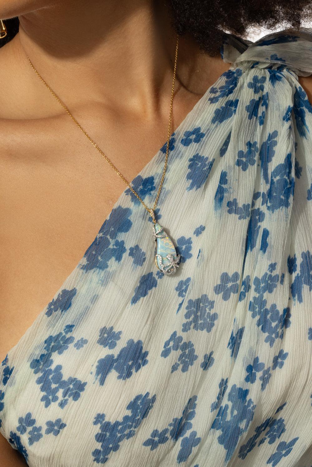 Australian Boulder Opal Diamond Necklace-WHITE GOLD-JEWELRYFINE JEWELNECKLACE O-LISA NIK